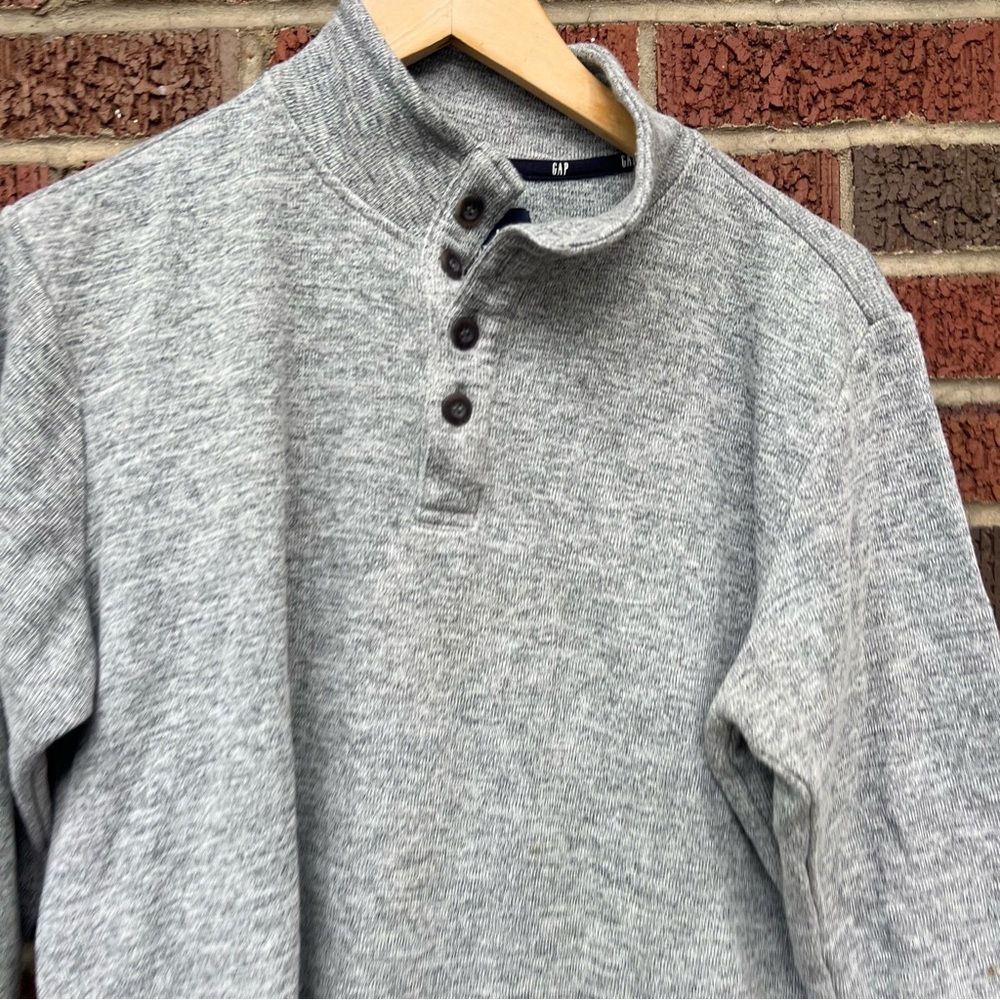Gap Gray Heathered 1/4 Button Pullover Sweater - image 3